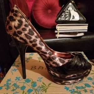 BAMBOO Leopard Print satin shoes heels platform